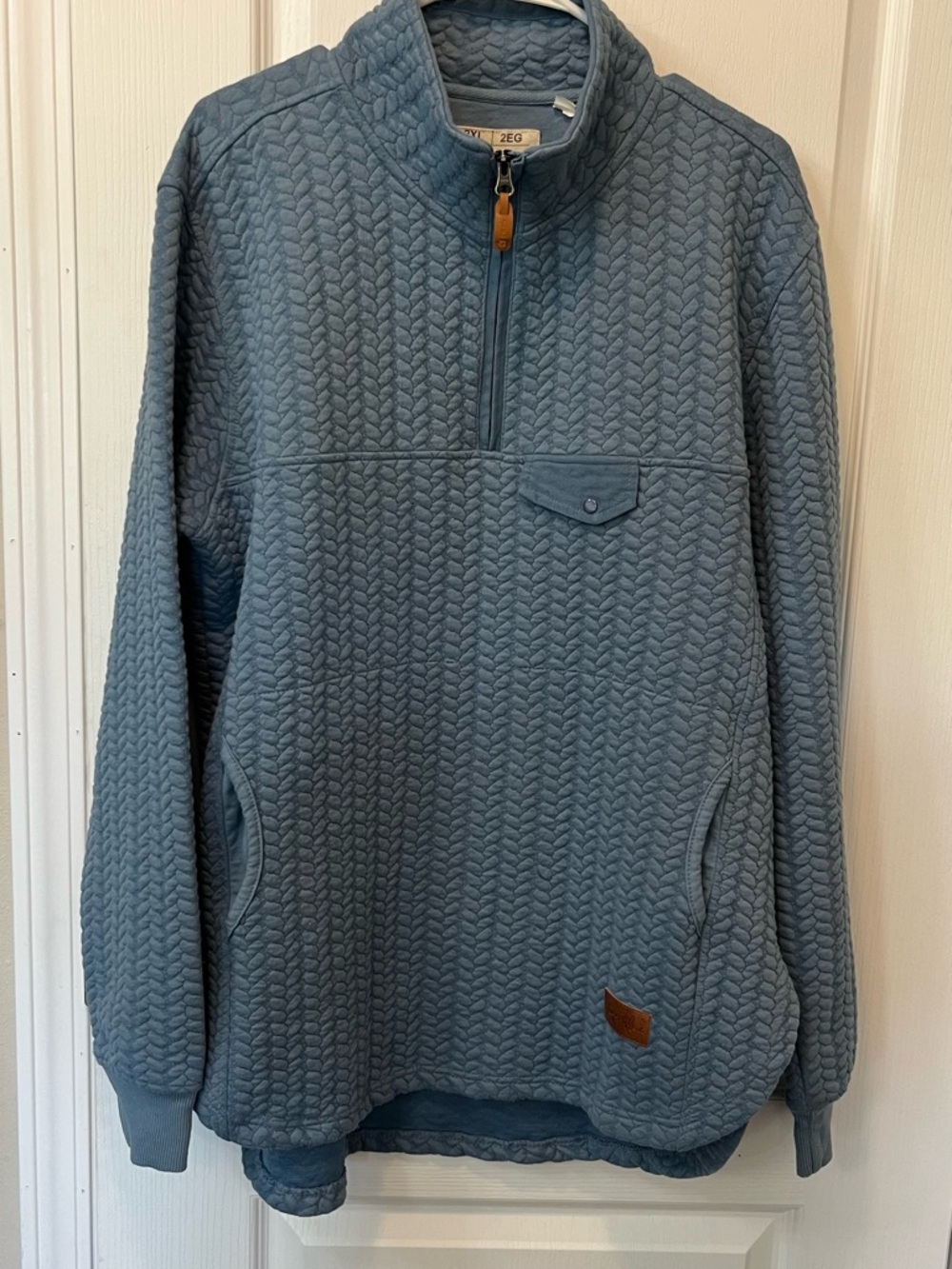 Lightweight quilted pullover jacket blue half zip